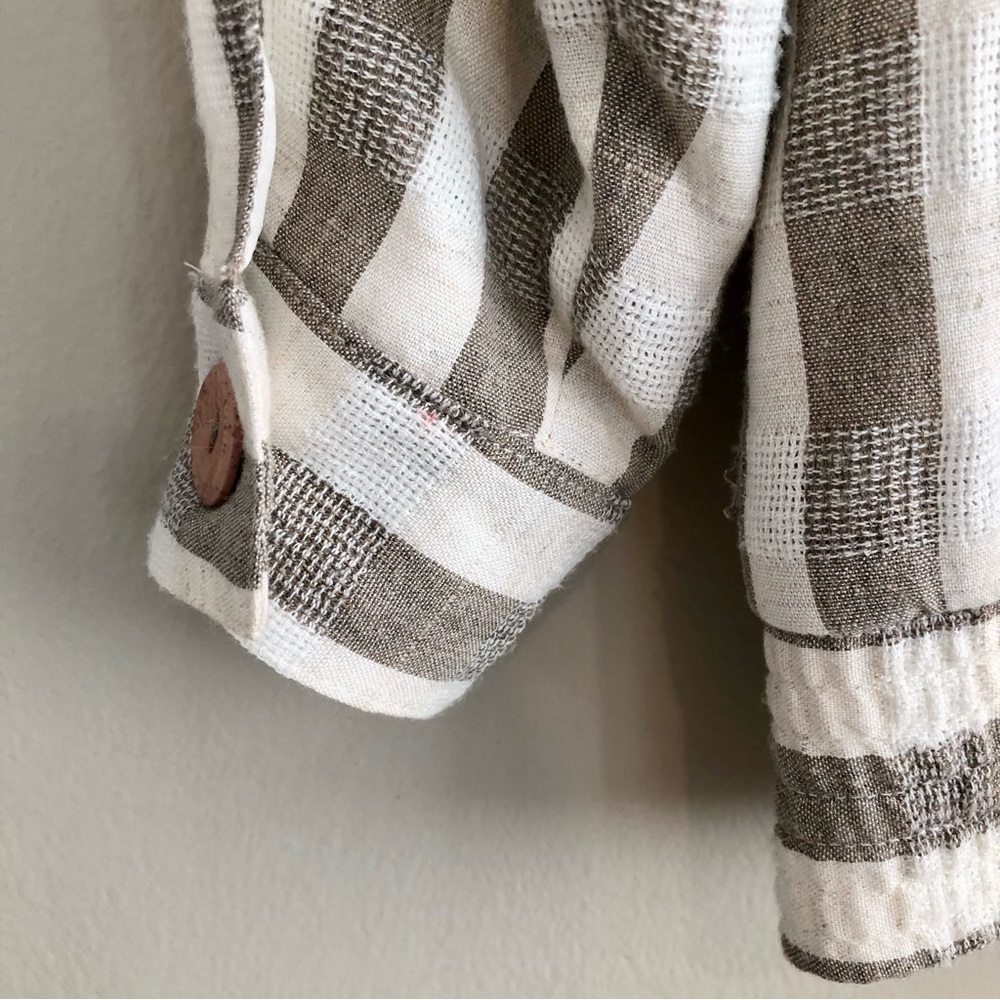 Cleo Petites Vintage Linen Blend Stripe Jacket Tan Cream Button Front Size Small - Picture 13 of 16